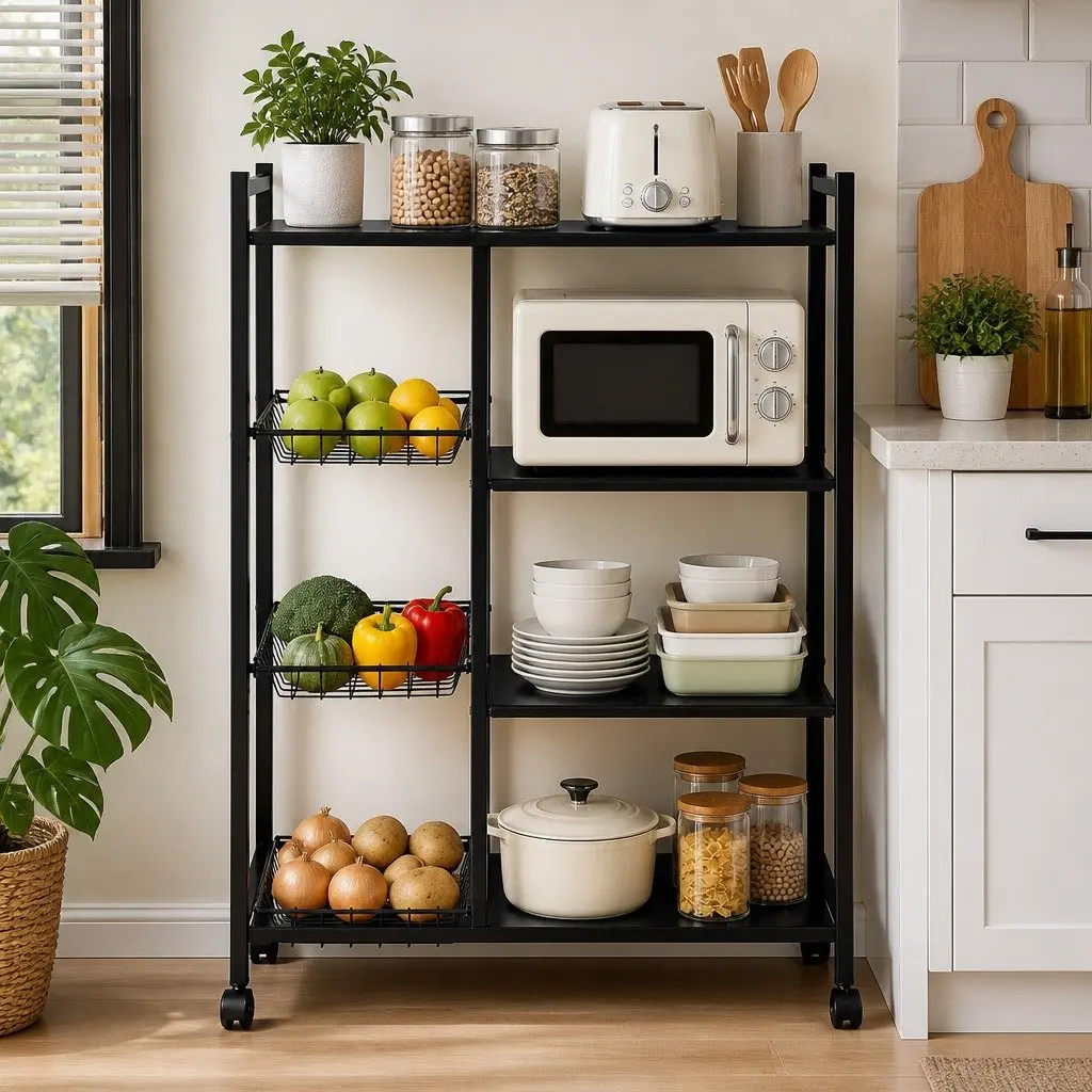 4-Tier Kitchen Storage Shelf Microwave Bakers Rack Dark Grey