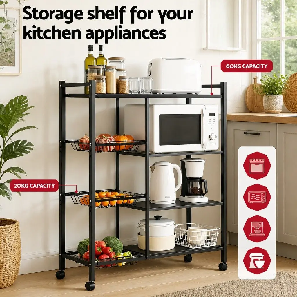 4-Tier Kitchen Storage Shelf Microwave Bakers Rack Dark Grey