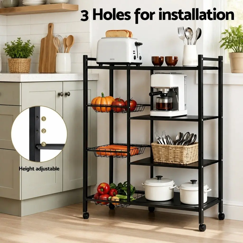 4-Tier Kitchen Storage Shelf Microwave Bakers Rack Dark Grey