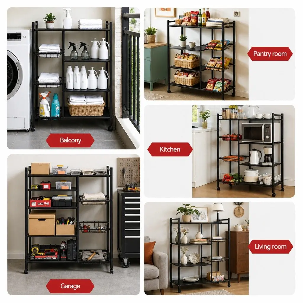 4-Tier Kitchen Storage Shelf Microwave Bakers Rack Dark Grey