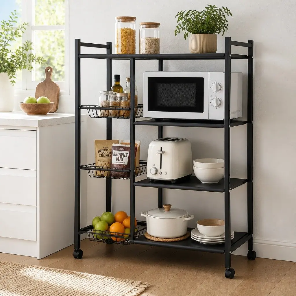 4-Tier Kitchen Storage Shelf Microwave Bakers Rack Dark Grey