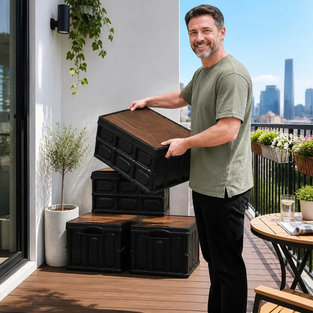 Collapsible Storage Box 50L Outdoor Organizer Black