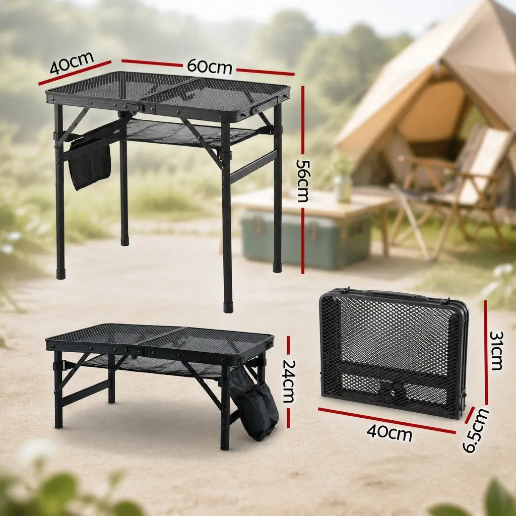 Portable Camping BBQ Table Outdoor Grill Workstation 60x40x56cm Black