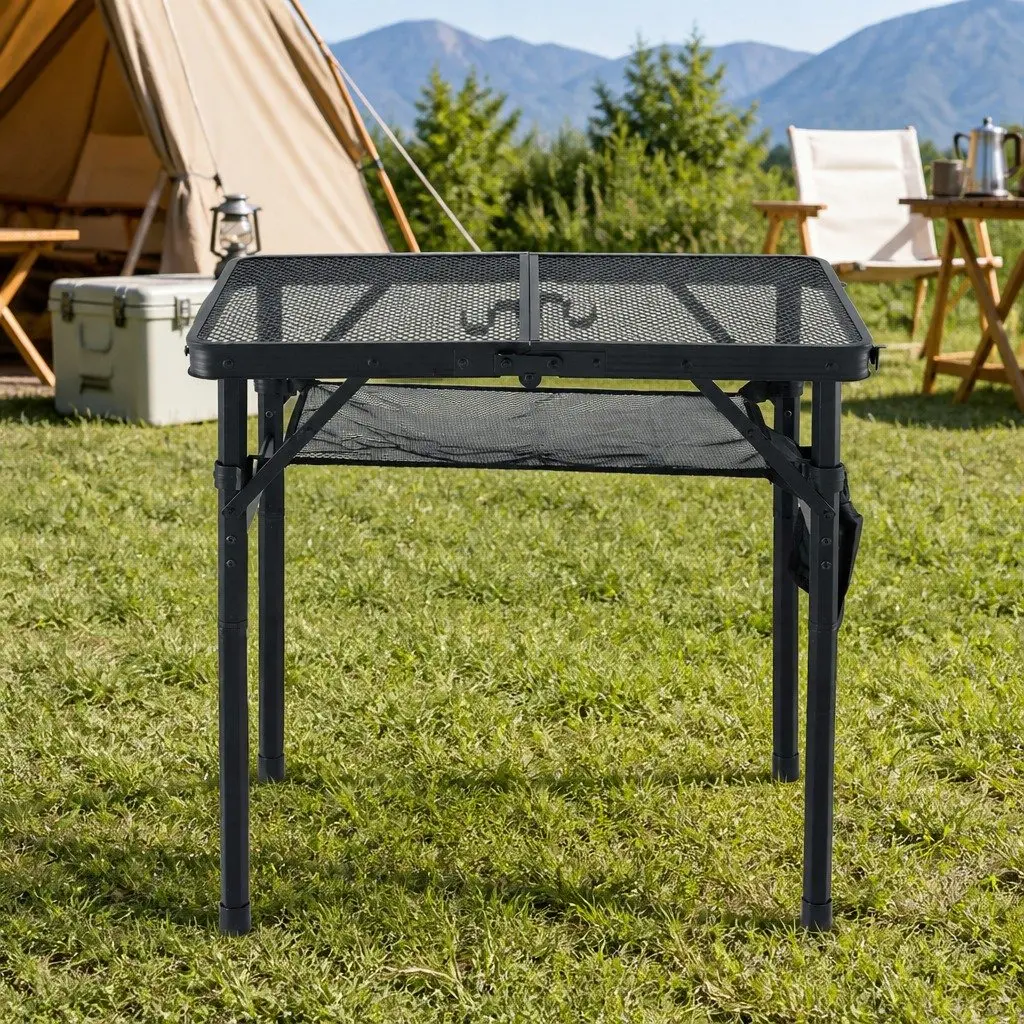 Portable Camping BBQ Table Outdoor Grill Workstation 60x40x56cm Black
