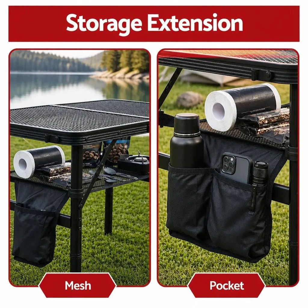 Portable Camping BBQ Table Outdoor Grill Workstation 60x40x56cm Black