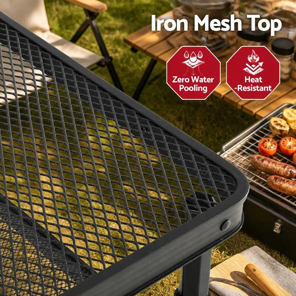 Portable Camping BBQ Table Outdoor Grill Workstation 60x40x56cm Black