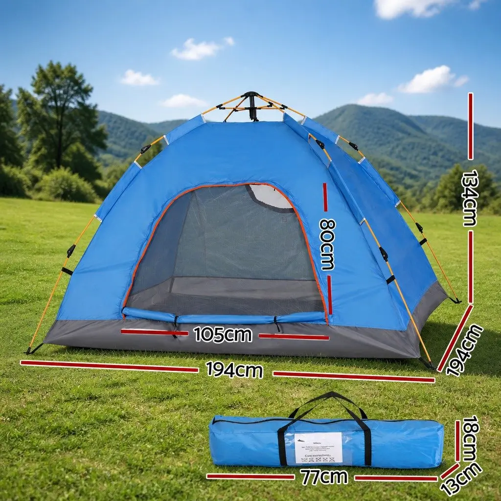 Pop Up Camping Tent 2 to 3 Person Outdoor Hiking Festival Blue