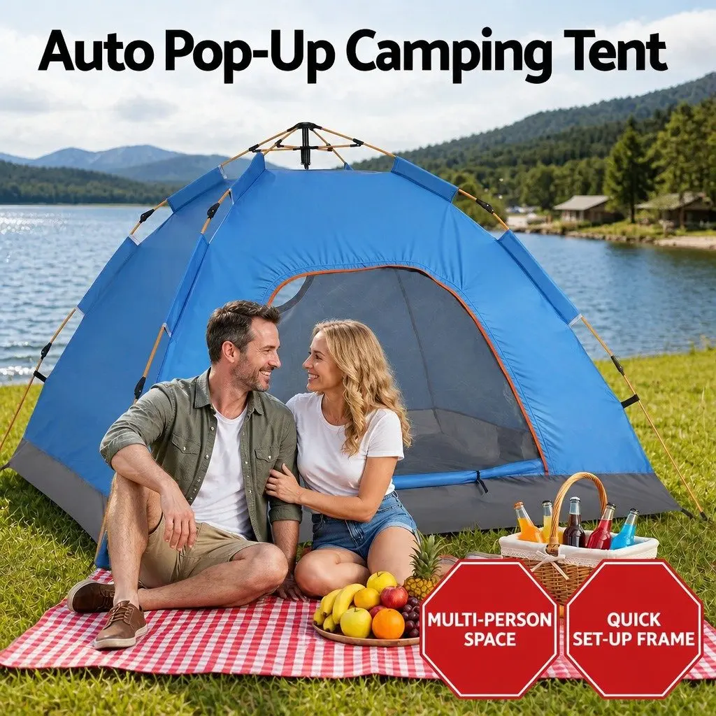 Pop Up Camping Tent 2 to 3 Person Outdoor Hiking Festival Blue