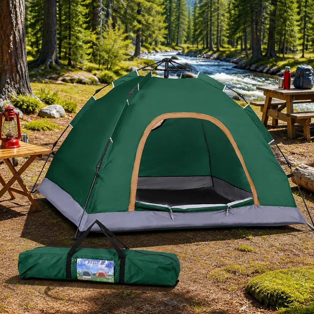 Camping Tent 2-3 Person Auto Pop Up Instant Setup Outdoor Hiking Green