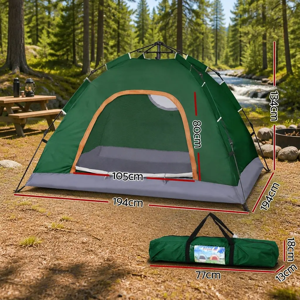 Camping Tent 2-3 Person Auto Pop Up Instant Setup Outdoor Hiking Green