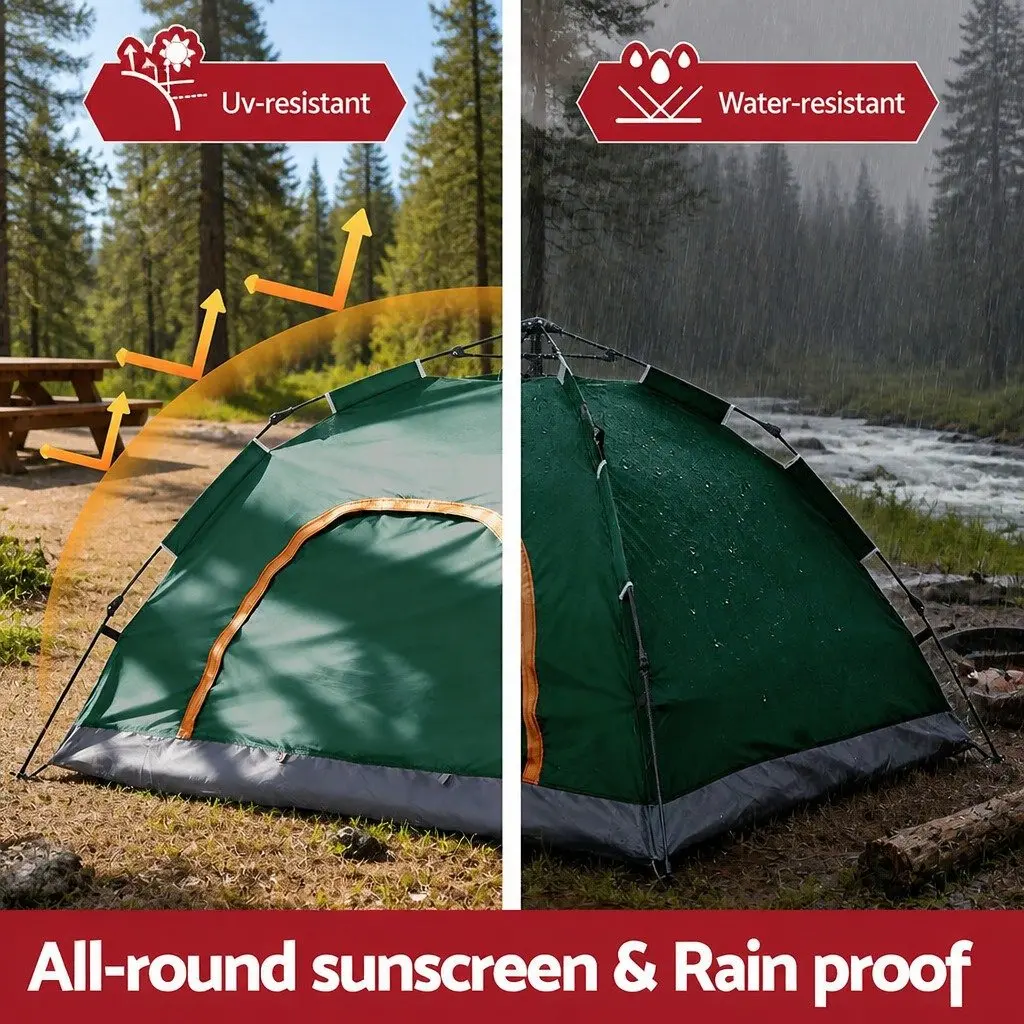 Camping Tent 2-3 Person Auto Pop Up Instant Setup Outdoor Hiking Green