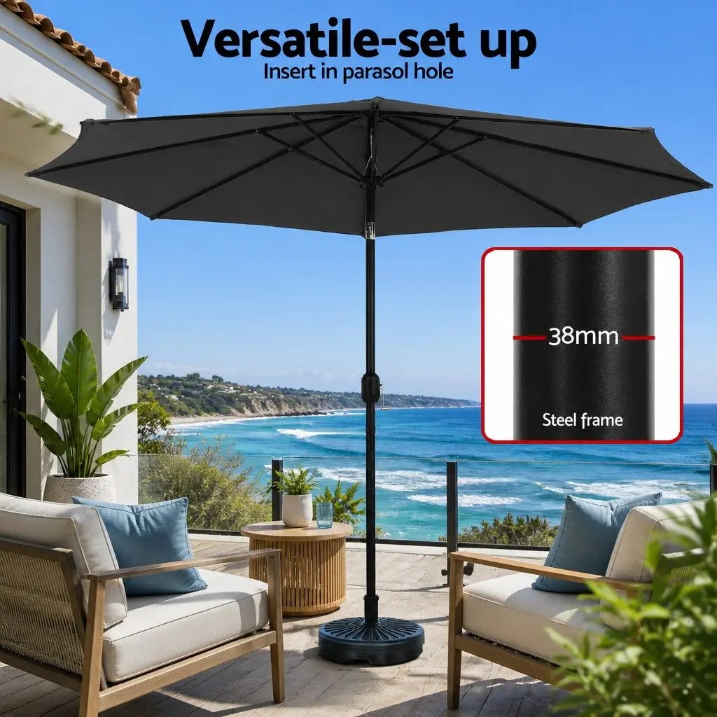 Outdoor Umbrella Charcoal Colour LED String Light Adjustable Tilt 2.9m Octagonal Canopy