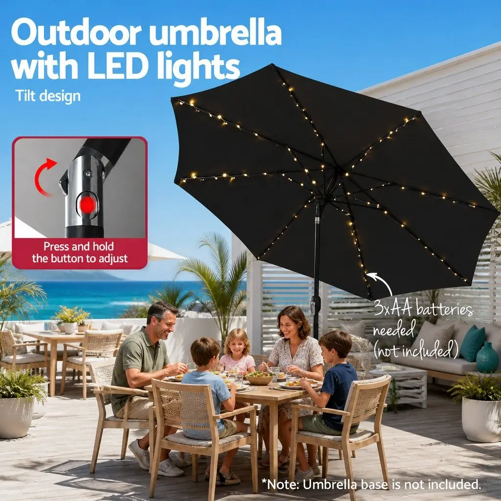 Outdoor Umbrella LED String Lights 2.9m Tilt Black Patio Garden