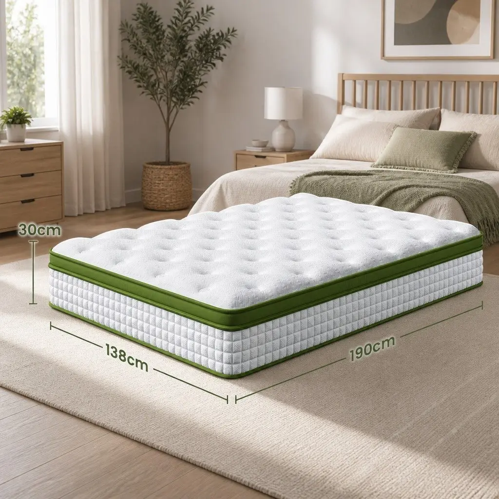 Double Mattress Hybrid 30cm Medium Firm Gel Memory Foam and Pocket Spring with 5 Zone Support White