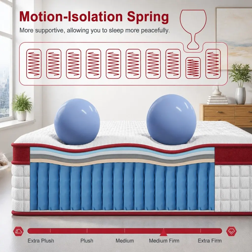 Double Mattress Hybrid 30cm Medium Firm Gel Memory Foam and Pocket Spring with 5 Zone Support White