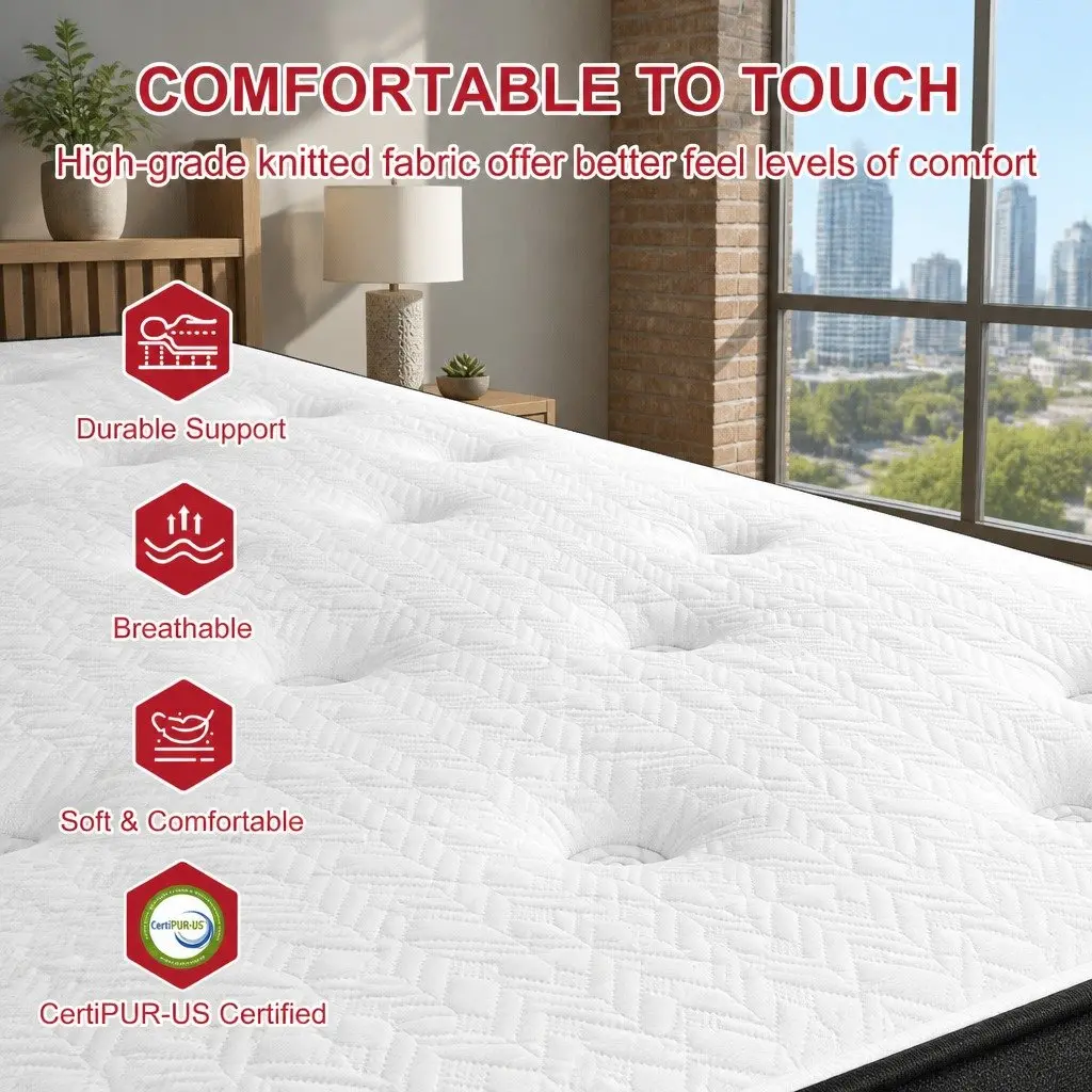 Double Mattress Hybrid 30cm Medium Firm Gel Memory Foam and Pocket Spring with 5 Zone Support White