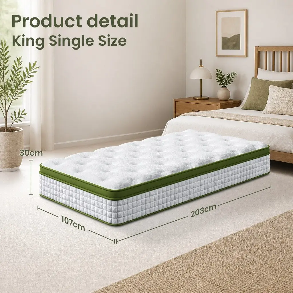 Hybrid Mattress King Single 30cm Cooling Gel Memory Foam Pocket Coil White