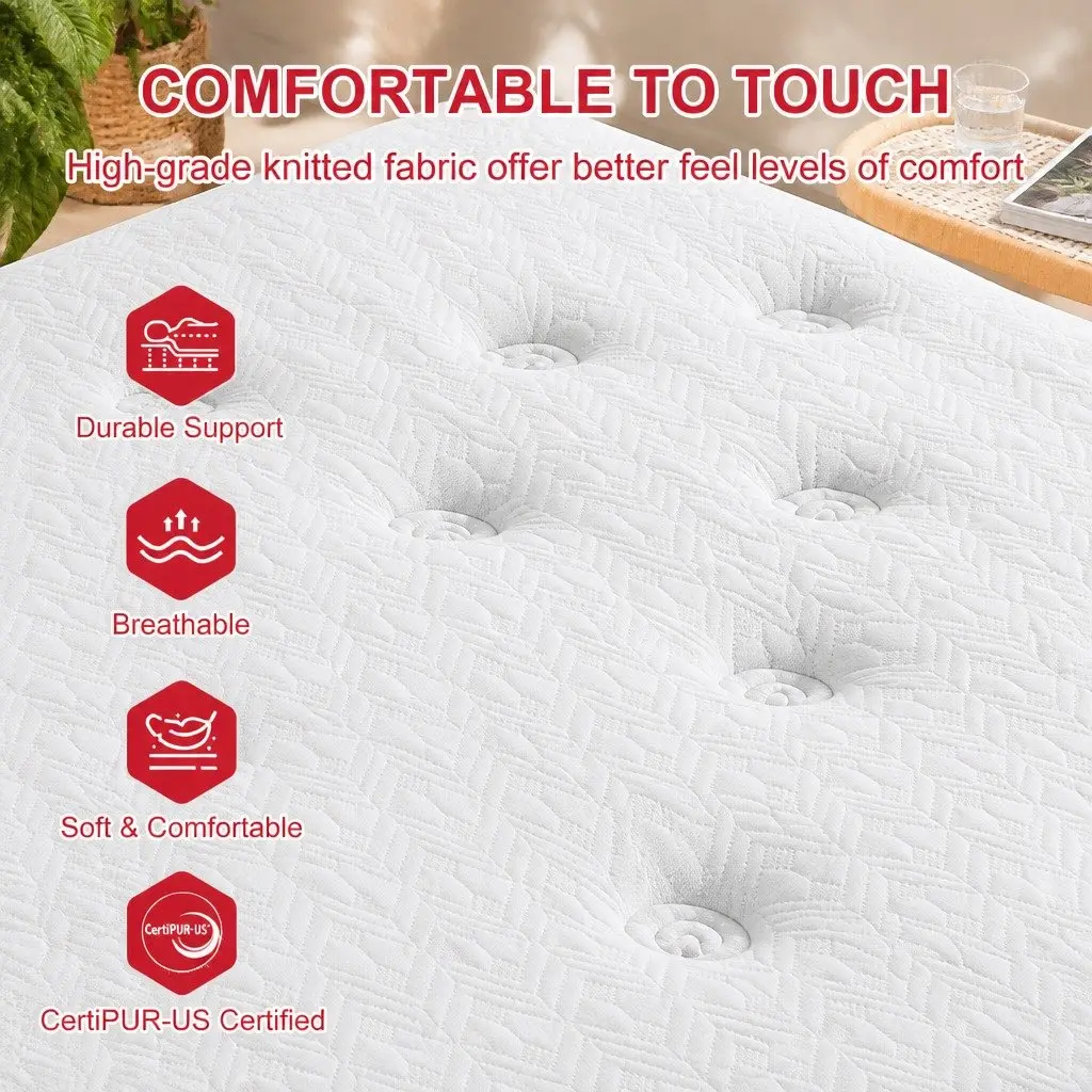Hybrid Mattress King Single 30cm Cooling Gel Memory Foam Pocket Coil White