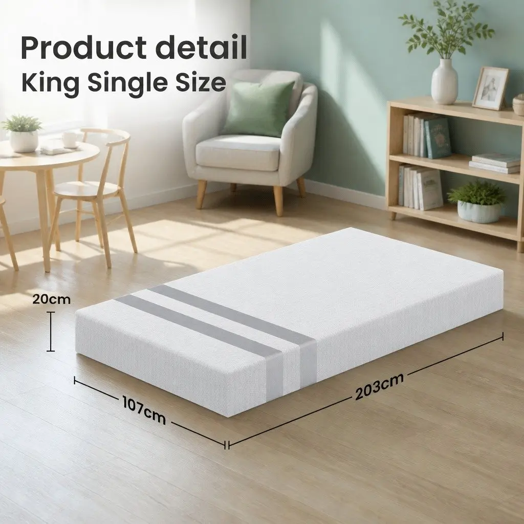 King Single Mattress Gel Memory Foam 20cm Dual-Sided Medium Soft Firm White
