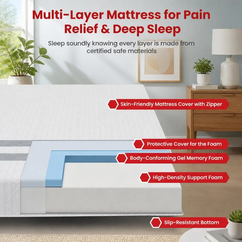 King Size Memory Foam Mattress Medium Soft 20cm Gel Infused White Reversible