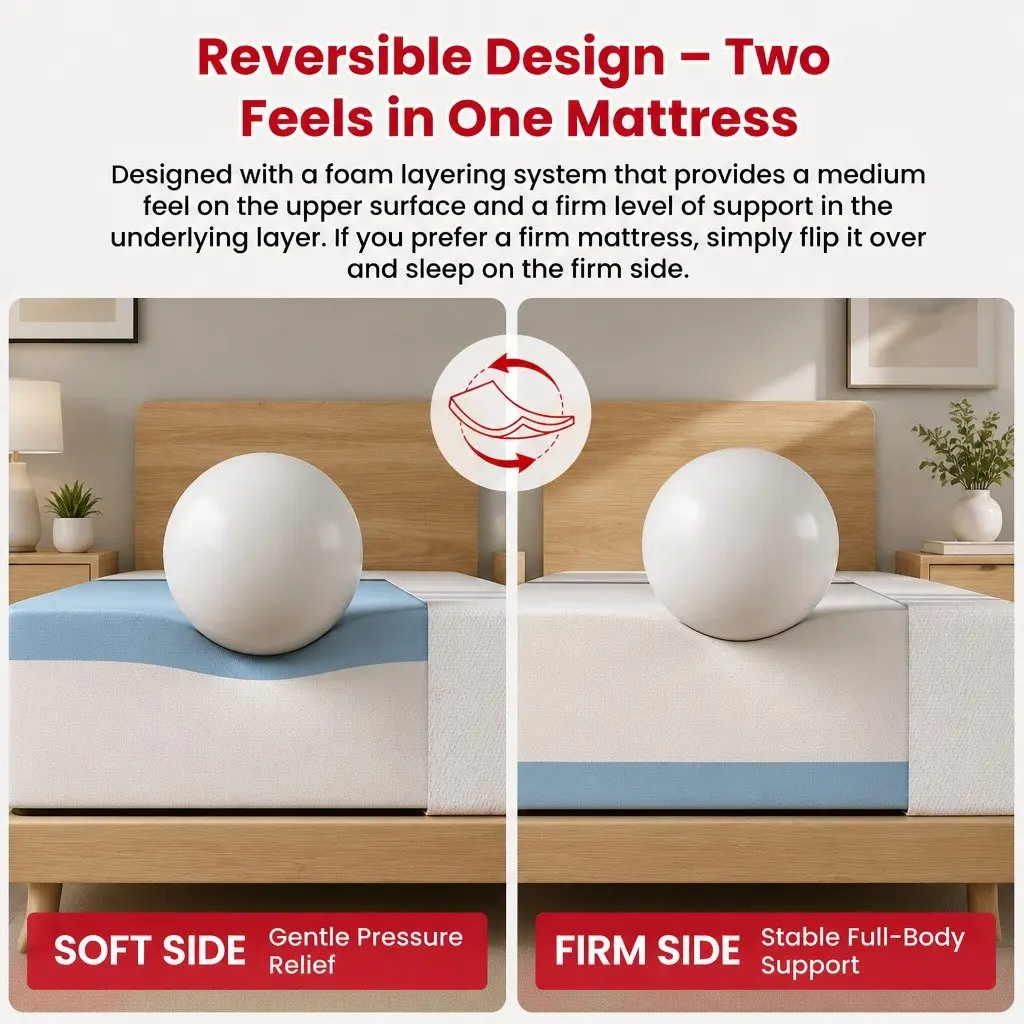 King Size Memory Foam Mattress Medium Soft 20cm Gel Infused White Reversible