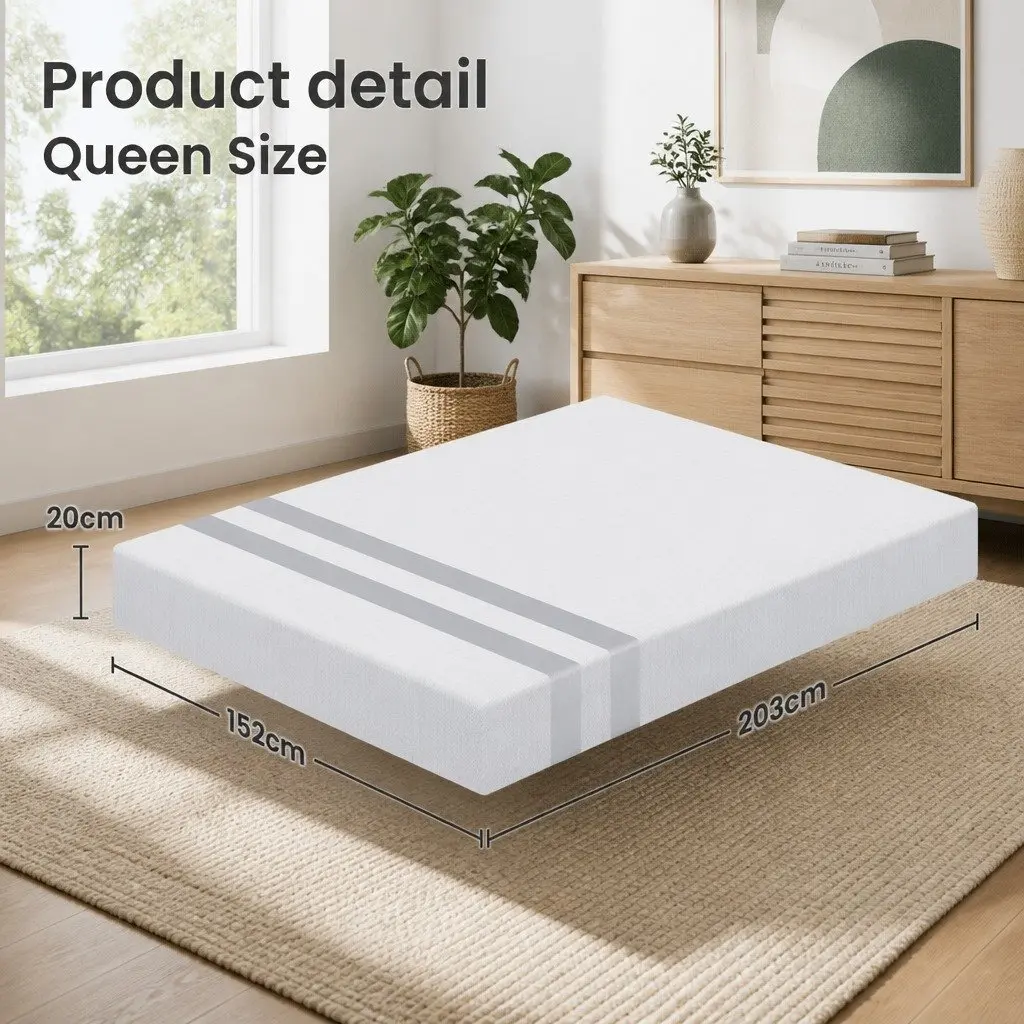 Queen Memory Foam Mattress Medium Soft 20cm Reversible Gel White