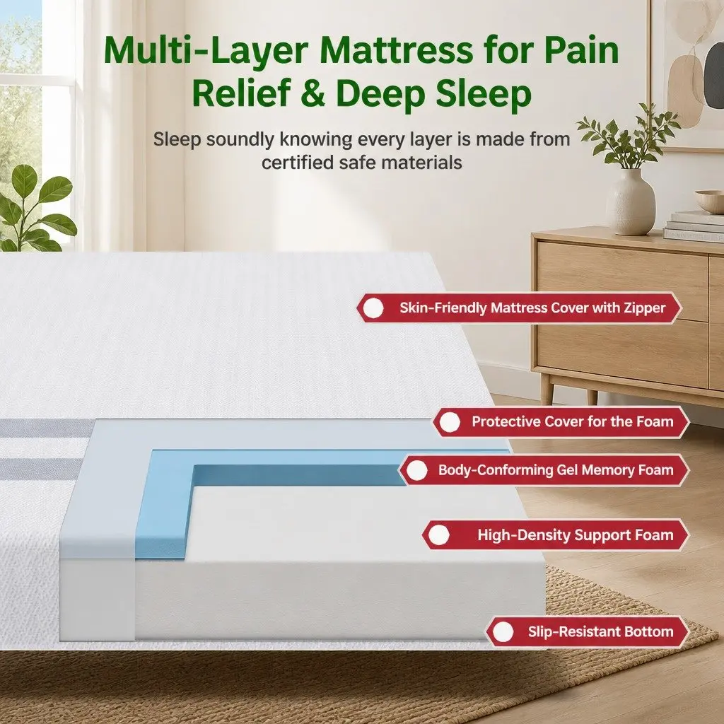 Queen Memory Foam Mattress Medium Soft 20cm Reversible Gel White