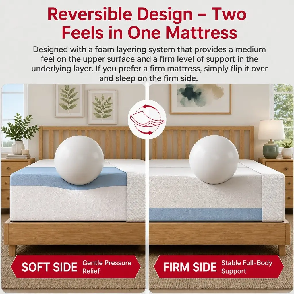 Queen Memory Foam Mattress Medium Soft 20cm Reversible Gel White