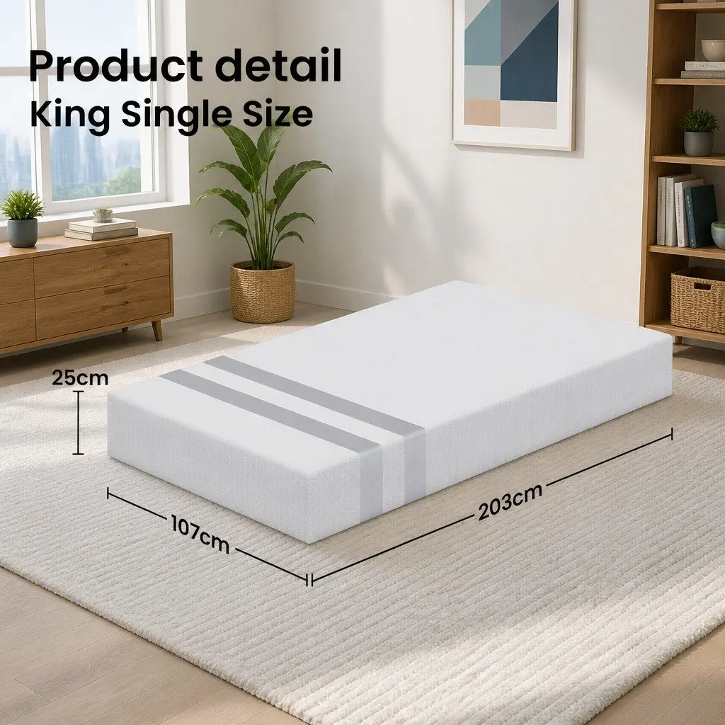 King Single Mattress Reversible Memory Foam 25cm Gel-Infused Medium Firm
