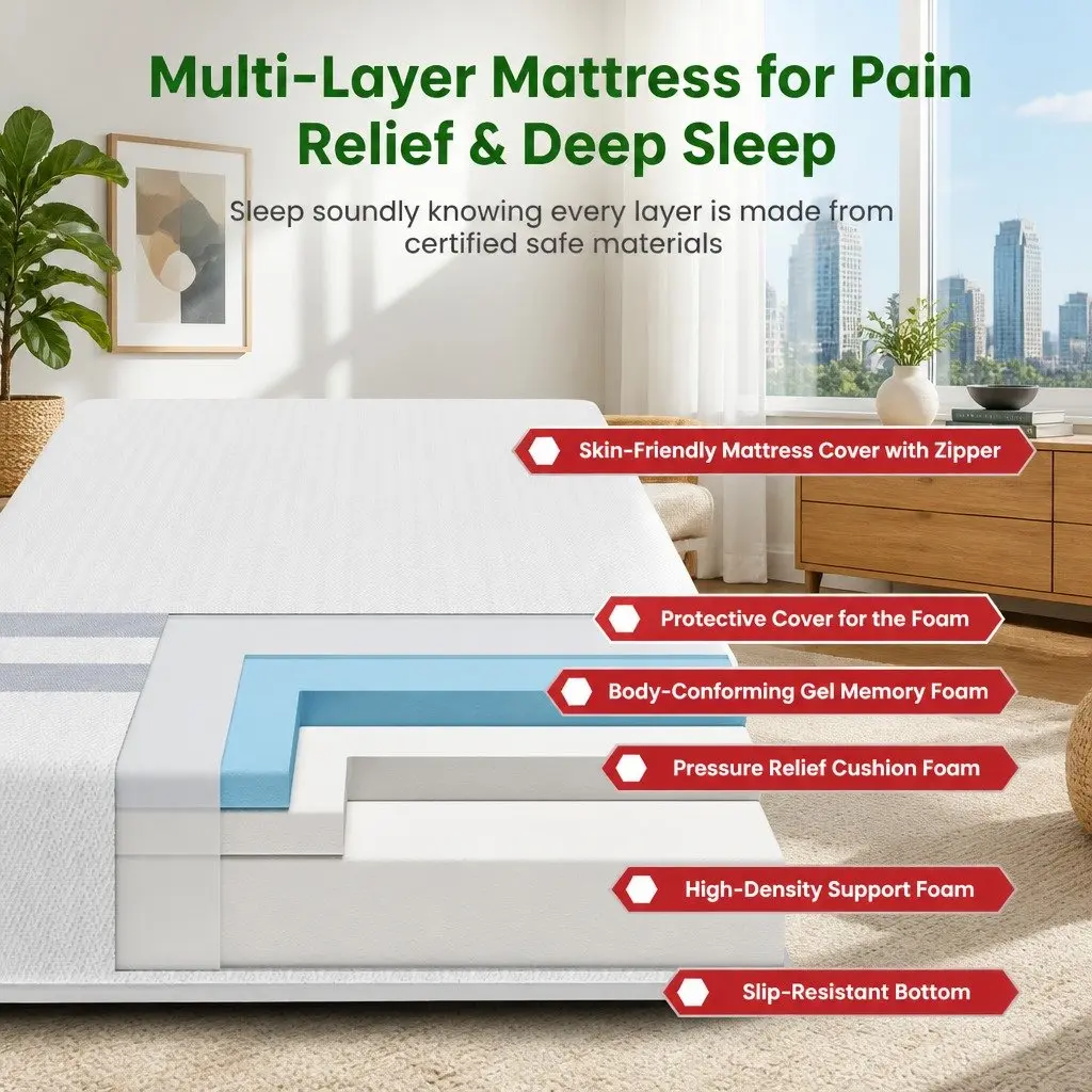 King Single Mattress Reversible Memory Foam 25cm Gel-Infused Medium Firm