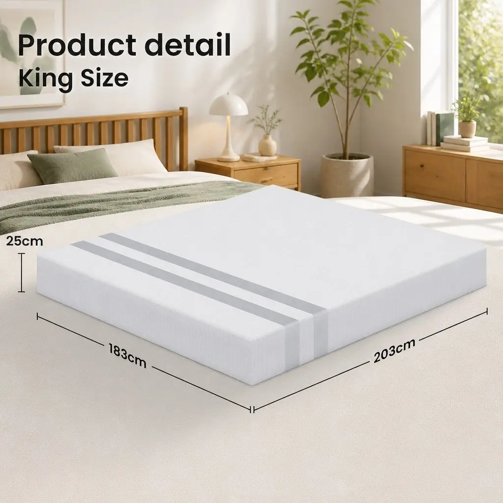 King Size Memory Foam Mattress 25cm Reversible Medium Firm Gel-Infused Sleep