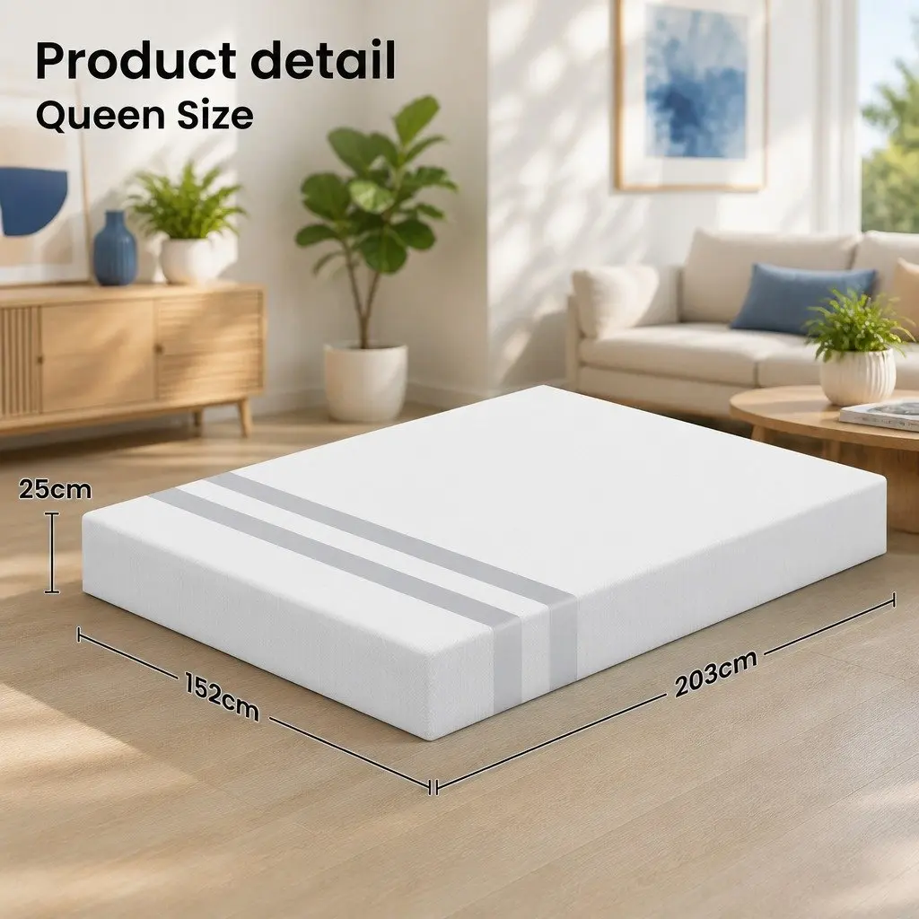 Queen Memory Foam Mattress Medium Firmness 25cm Reversible Gel-Infused White