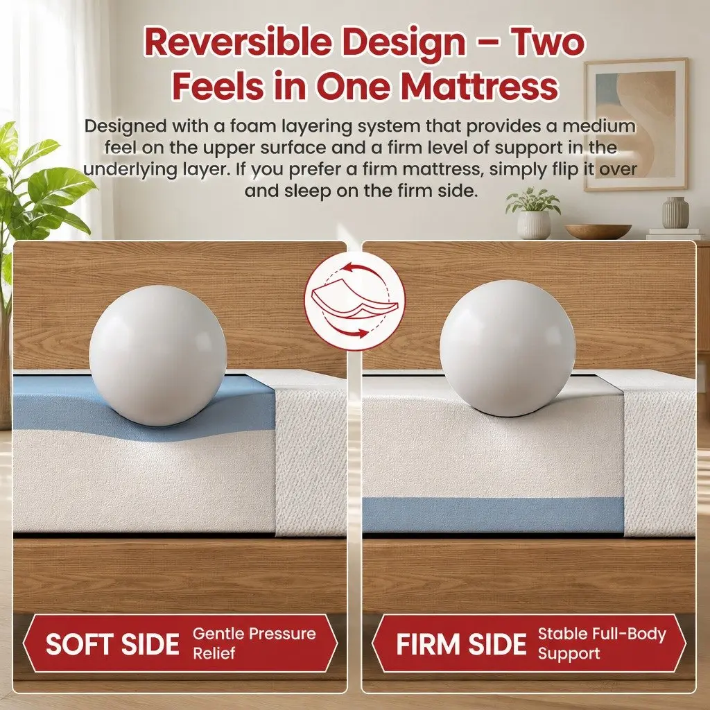 Queen Memory Foam Mattress Medium Firmness 25cm Reversible Gel-Infused White
