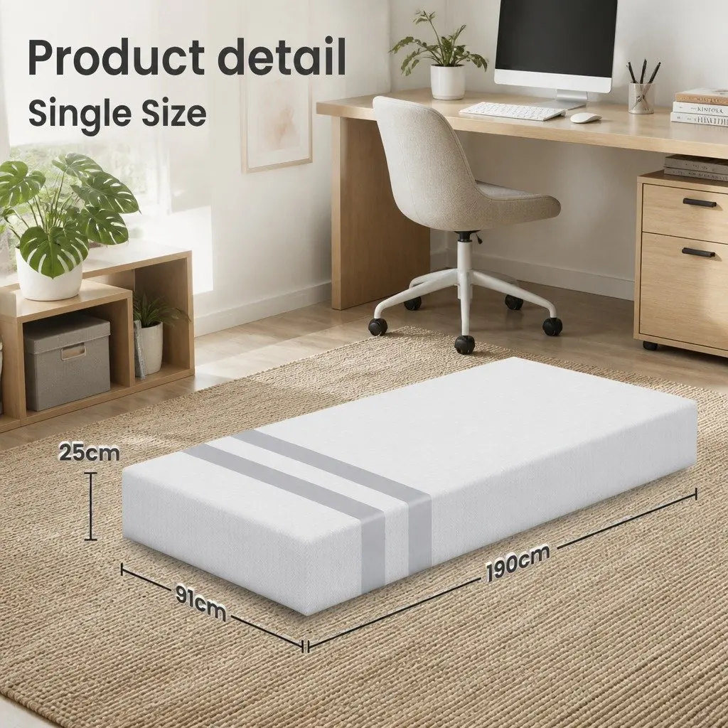Single Memory Foam Mattress Medium Firmness 25cm White Gel-Infused Reversible