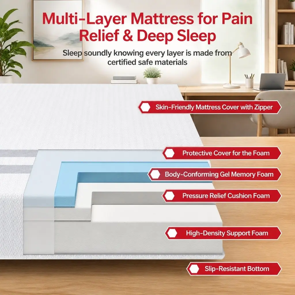 Single Memory Foam Mattress Medium Firmness 25cm White Gel-Infused Reversible