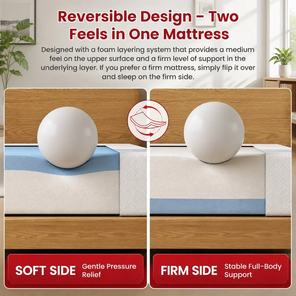 Single Memory Foam Mattress Medium Firmness 25cm White Gel-Infused Reversible