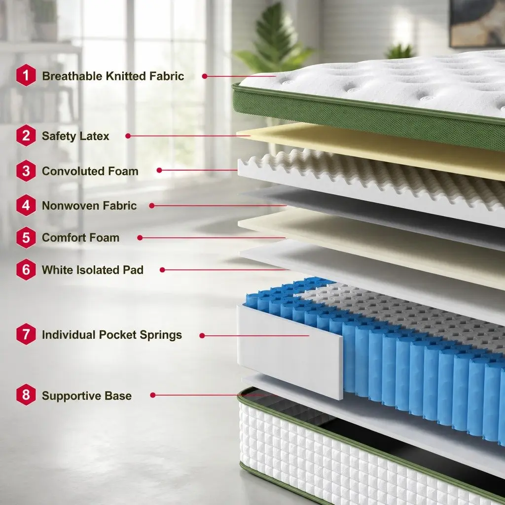 Double Mattress Latex Hybrid Medium Firm 34cm White