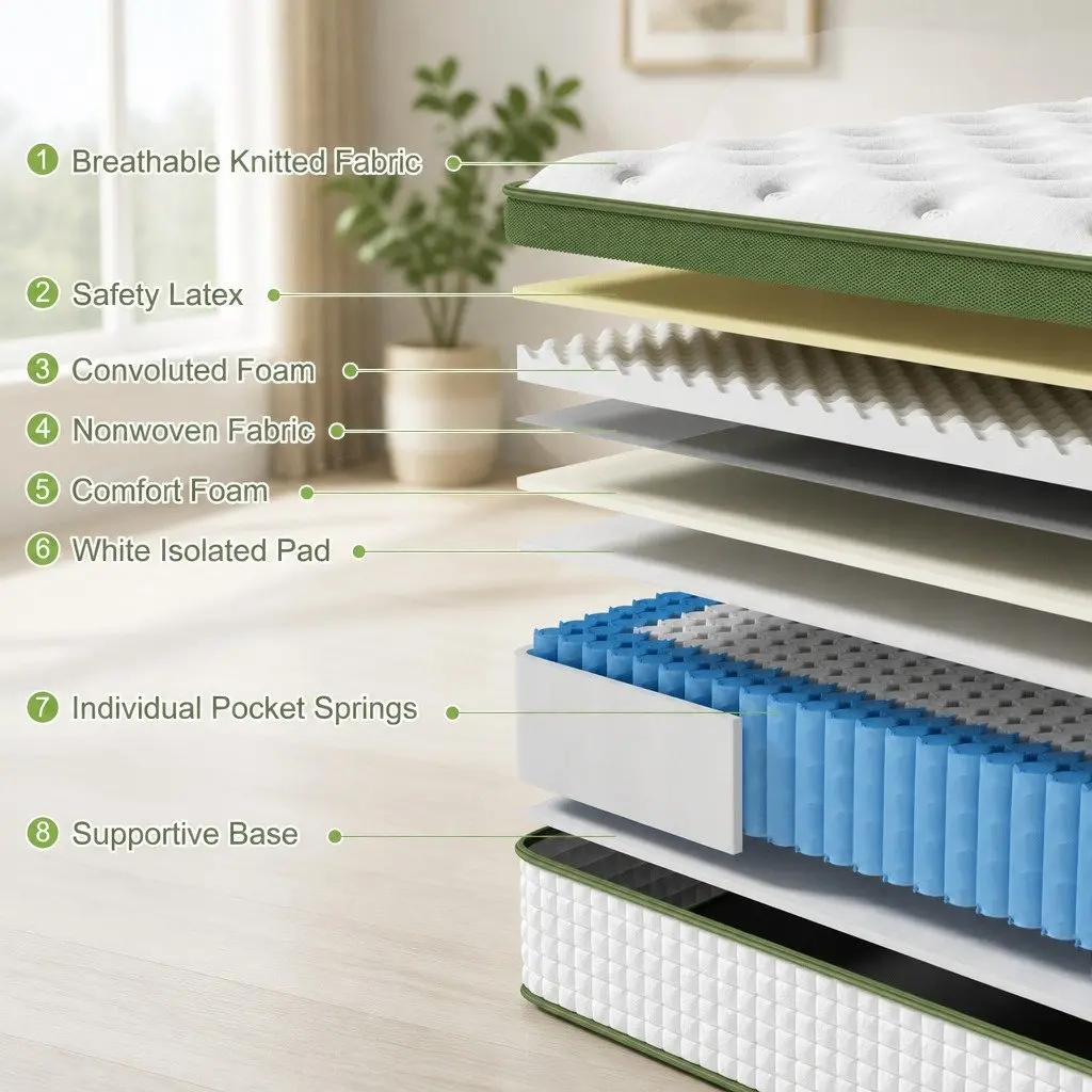 King Single Mattress Medium Firm 34cm Latex Hybrid 5 Zone Pocket Spring White