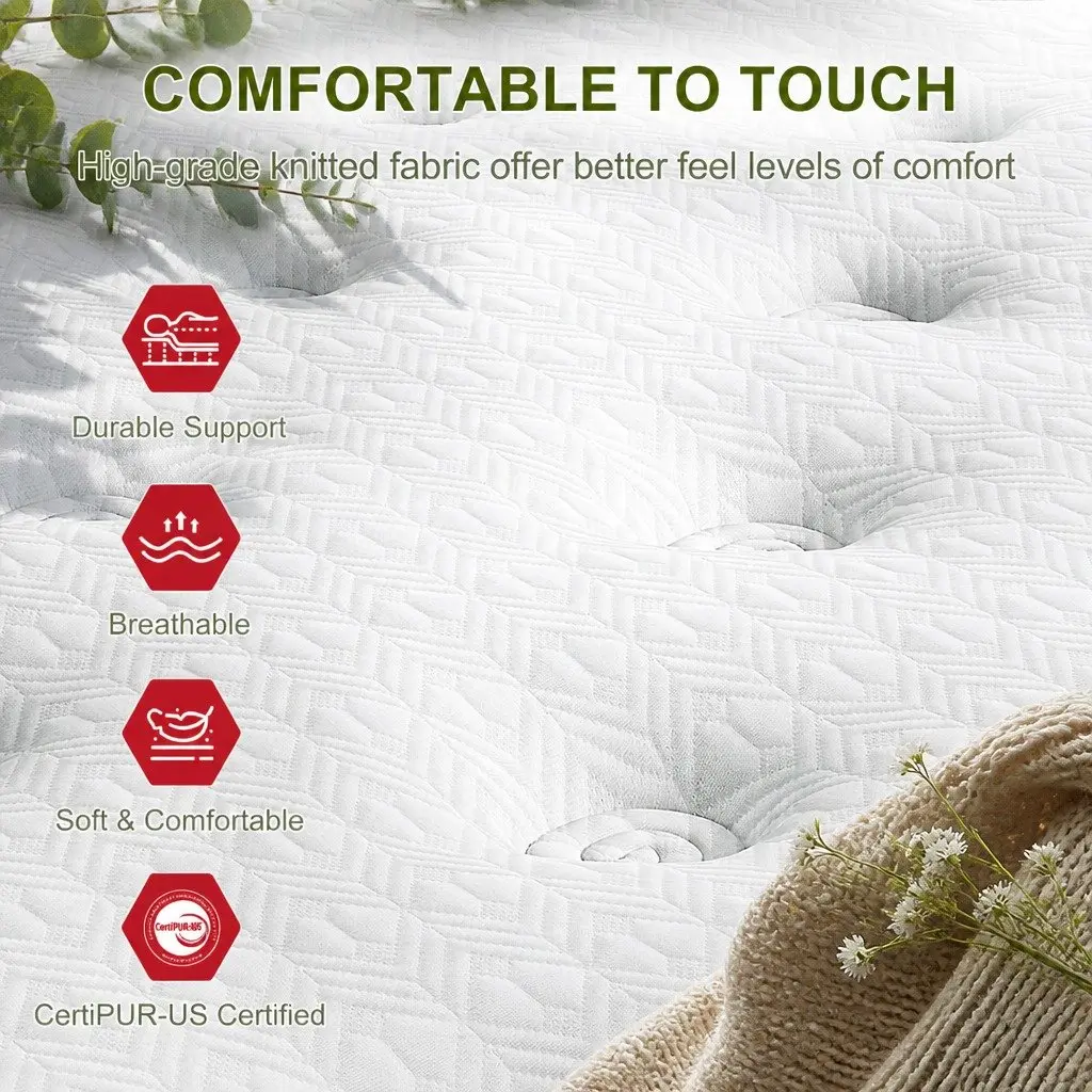King Single Mattress Medium Firm 34cm Latex Hybrid 5 Zone Pocket Spring White