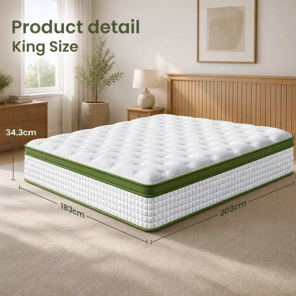 King Size Latex Hybrid Mattress Medium Firm 34cm 5 Zone Pocket Spring White