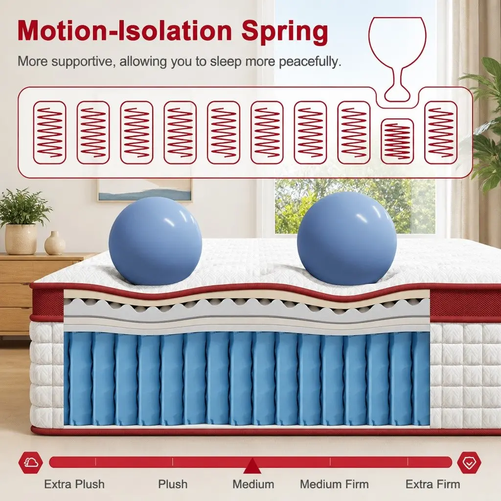 King Size Latex Hybrid Mattress Medium Firm 34cm 5 Zone Pocket Spring White