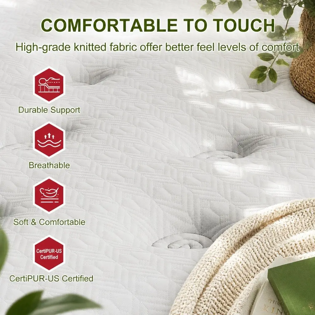 King Size Latex Hybrid Mattress Medium Firm 34cm 5 Zone Pocket Spring White