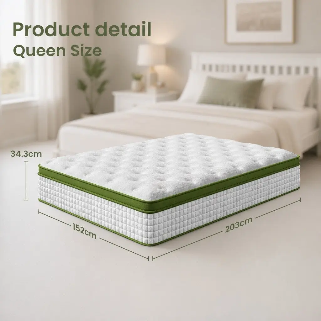 Queen Latex Hybrid Mattress 34cm Medium Firm 5 Zone Pocket Spring Bed Pressure