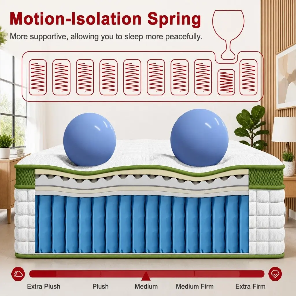 Queen Latex Hybrid Mattress 34cm Medium Firm 5 Zone Pocket Spring Bed Pressure