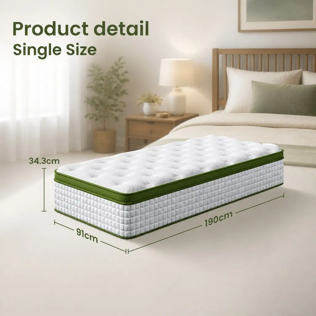 Single Mattress Latex Hybrid 34cm Medium Firm White