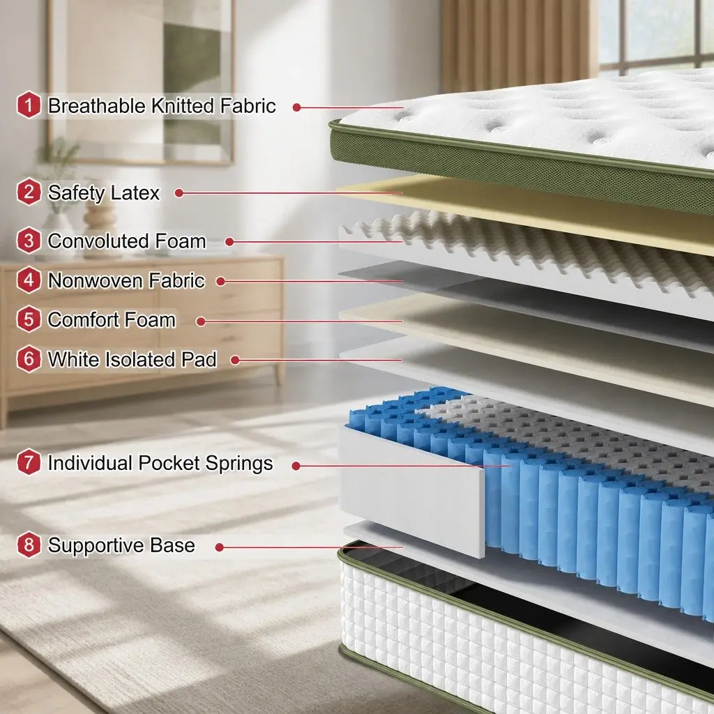 Single Mattress Latex Hybrid 34cm Medium Firm White
