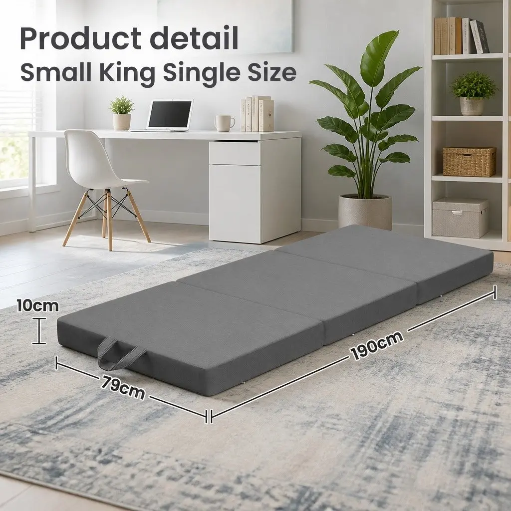 Small King Single Folding Mattress Portable Travel Grey 3-Fold Foam Bed