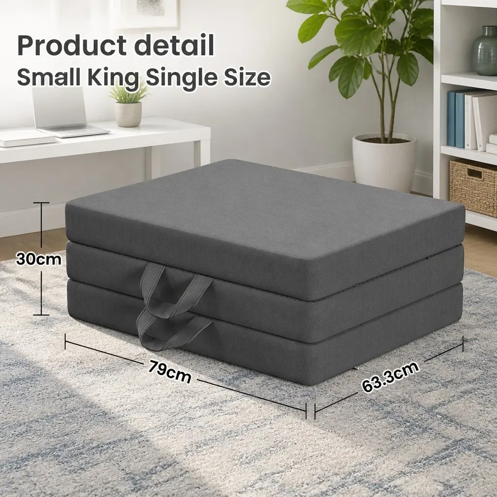 Small King Single Folding Mattress Portable Travel Grey 3-Fold Foam Bed