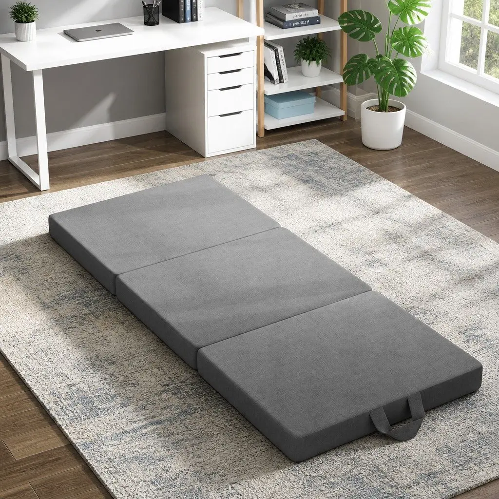 Small King Single Folding Mattress Portable Travel Grey 3-Fold Foam Bed