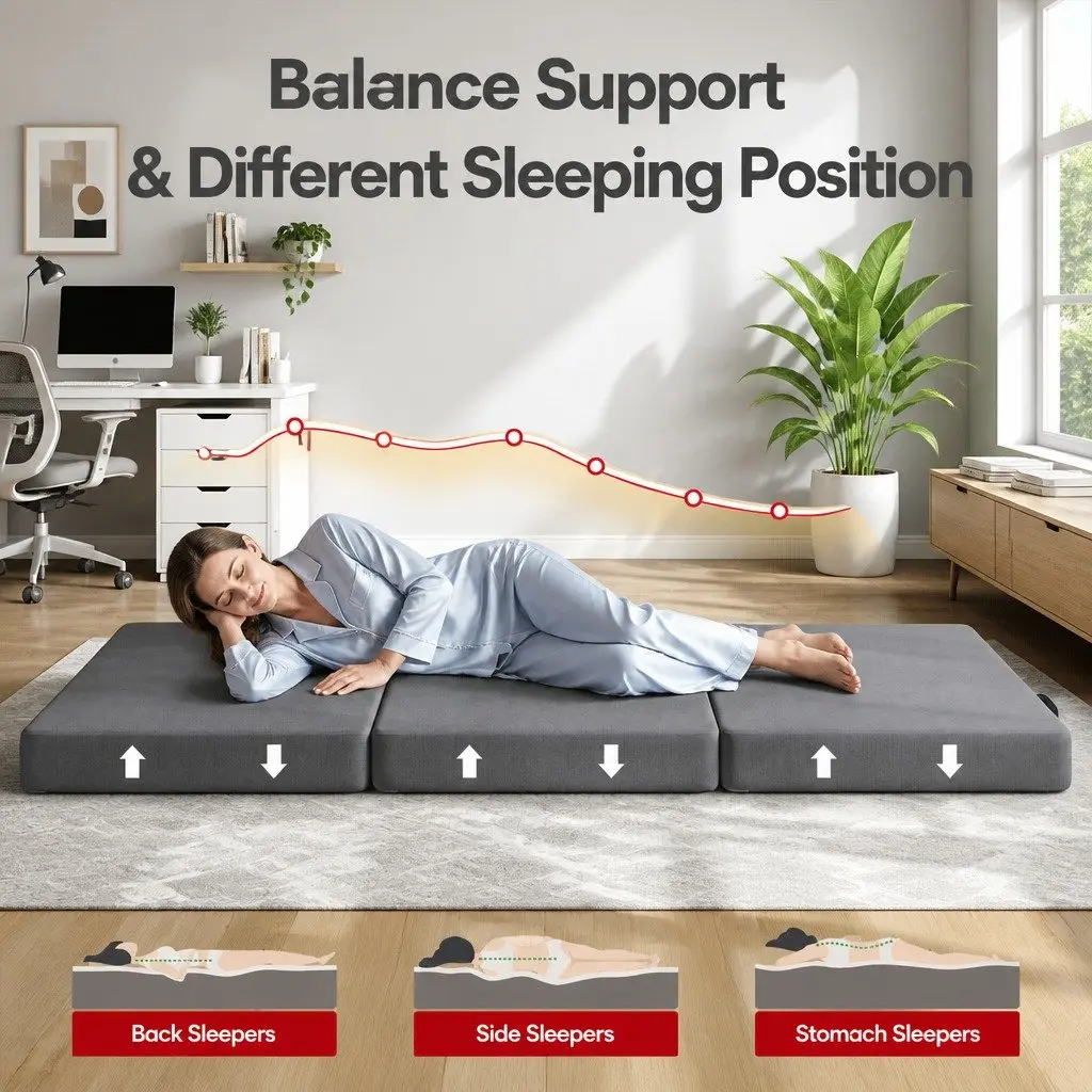 Small King Single Folding Mattress Portable Travel Grey 3-Fold Foam Bed